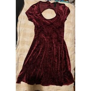 BURGUNDY EMBOSSED SKULL DRESS
